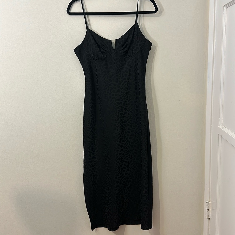 WAYF black midi cheetah print dress